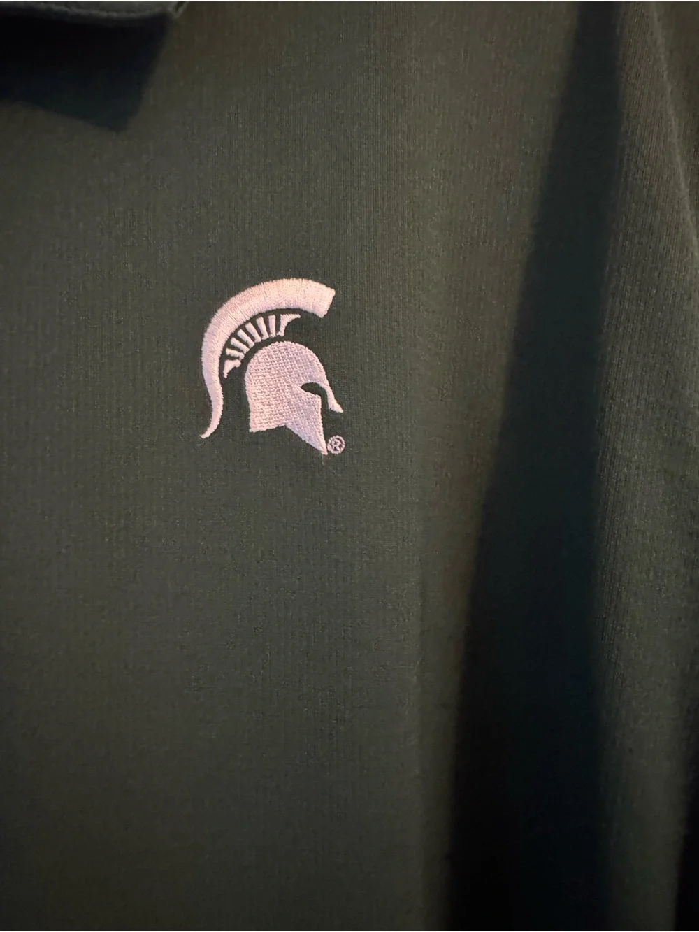 Nike Men's Dark Green Dri-FIT Polo with Spartan Logo